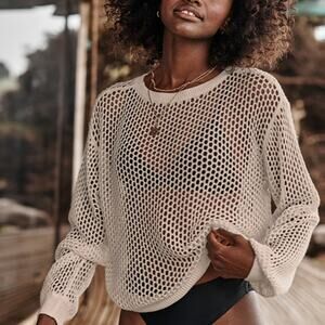 Summersalt The Fishnet Crew Neck Open-Knit Cover Up Swimwear White XS